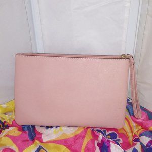 Faux Leather Soft Pink Zippered Clutch makeup bag